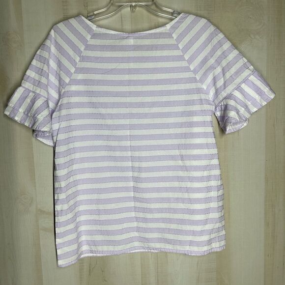 Southern Tide lavendar purple and white striped short ruffle sleeve top, medium - Picture 10 of 14